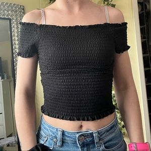 Justify black cropped off shoulder top